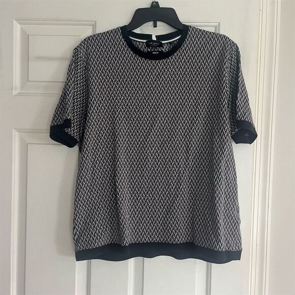 Ted Baker Men's Blue Geometric Jacquard T-Shirt Size M Short Sleeve - Picture 1 of 10